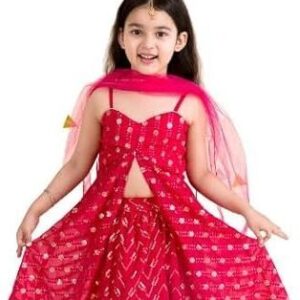 Pspeaches Girls Magenta Gold-Toned Embellished Sequinned Ready To Wear Lehenga Choli